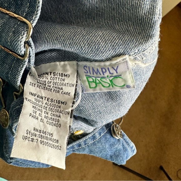 Simply Basic Denim Embroidered Frogs Overall Shorts Size 18 Months - Picture 7 of 8